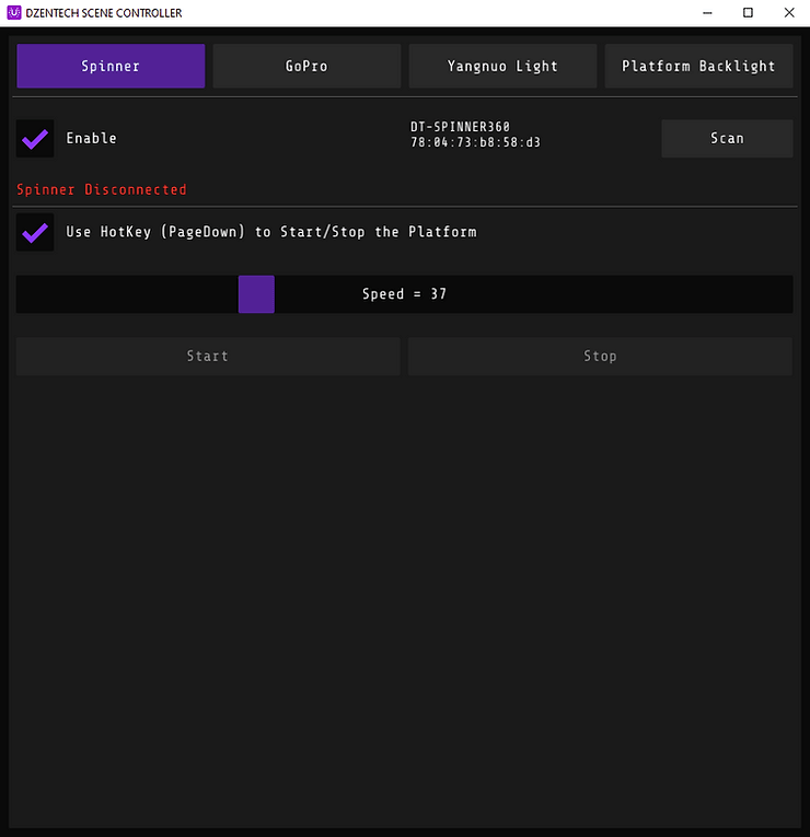 Scene Controller — вкладка Spinner