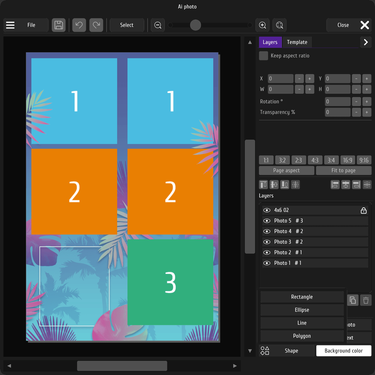 Подменю Add → Shape (Rectangle, Ellipse, Line, Polygon)