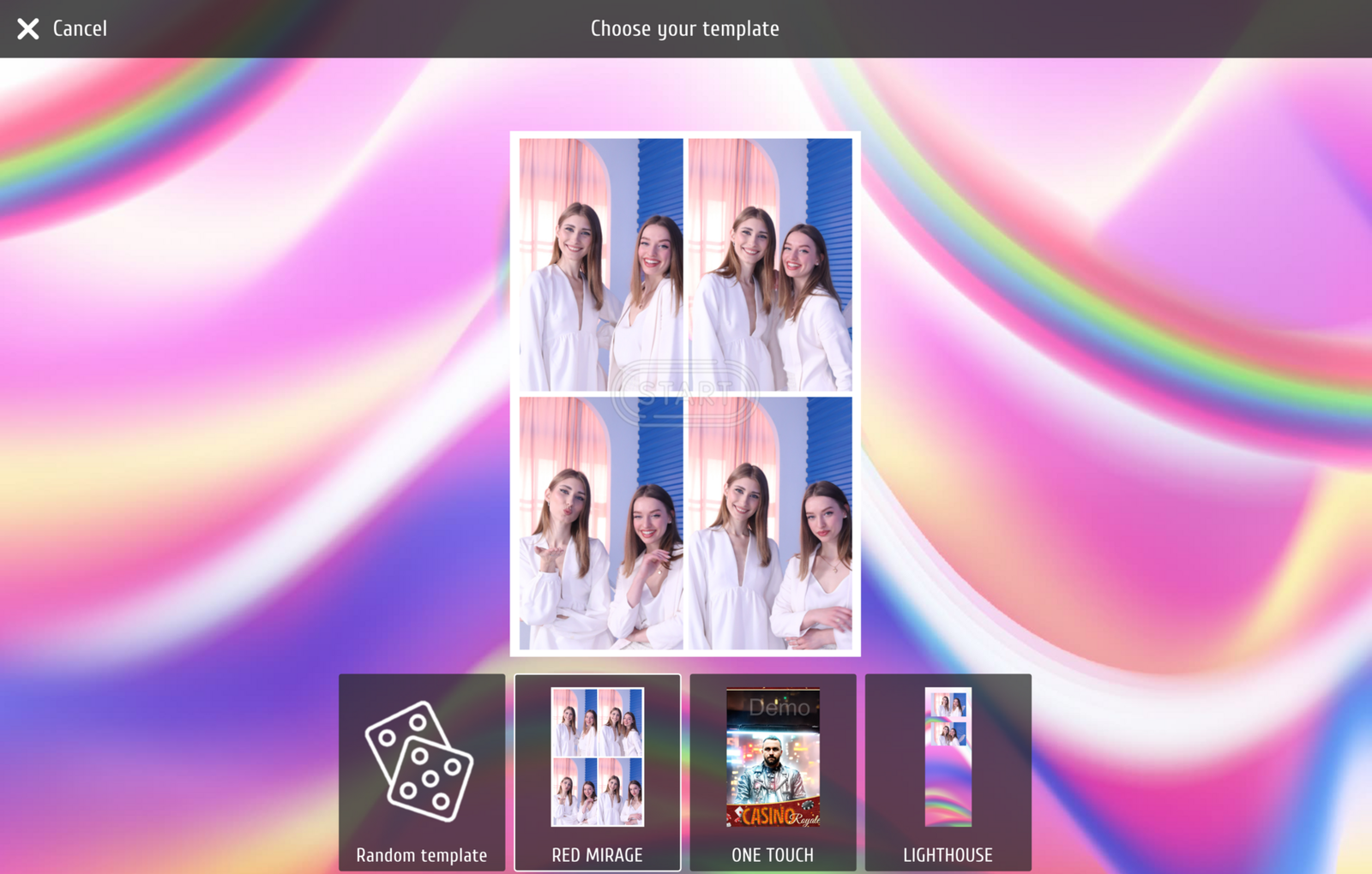 Интерфейс выбора фотошаблона в MixUp